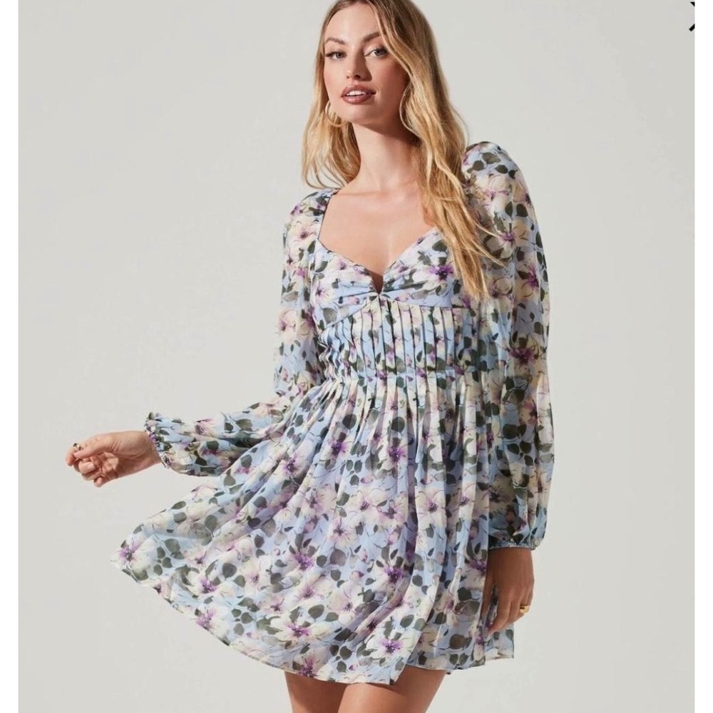 ASTR The Label Mini Dress Carina Floral Multi Boho Blue Purple Green Small